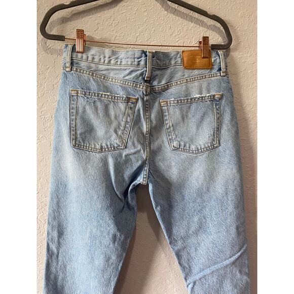 Zara The Cigarette in Sunrise Blue Distressed Straight Raw Hem Jeans Sz 8 BOHO - Picture 8 of 9